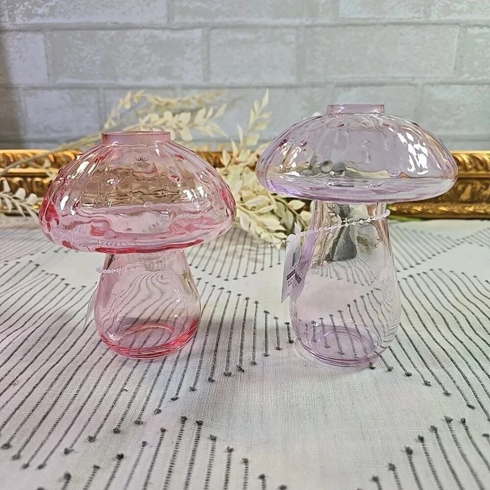 2 Target Spring 2024 Glass Mushroom Vase Planters Pink & Purple